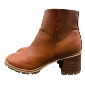 Korks Chandler Heeled Bootie‎ Size 7.5 Tan 2 Inch Block Heel Faux Leather Basic